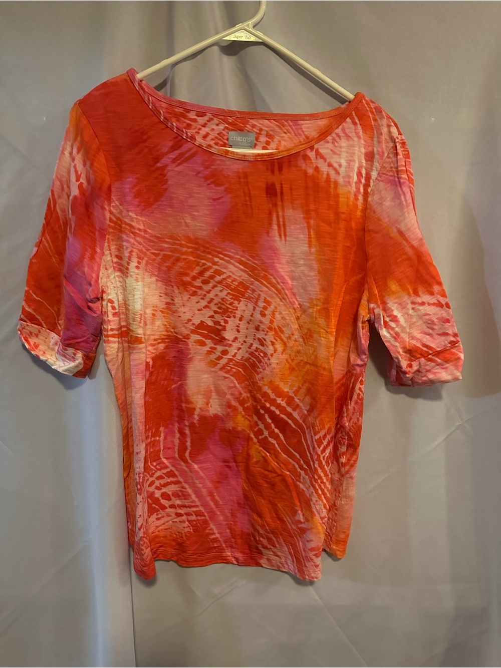 Chico's Orange Tie-Dye Scoop Neck Women's Top